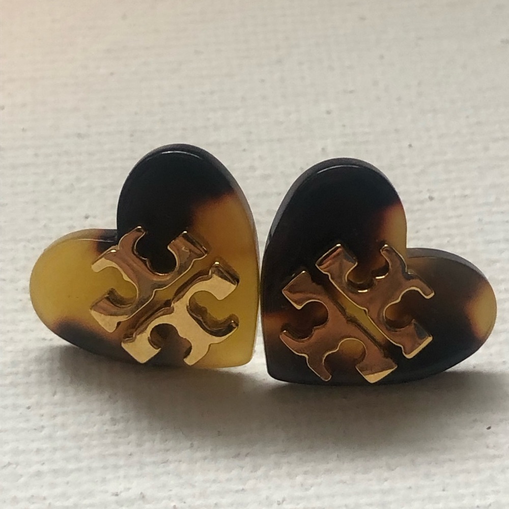Tory Burch Tortoise Heart Logo Earrings